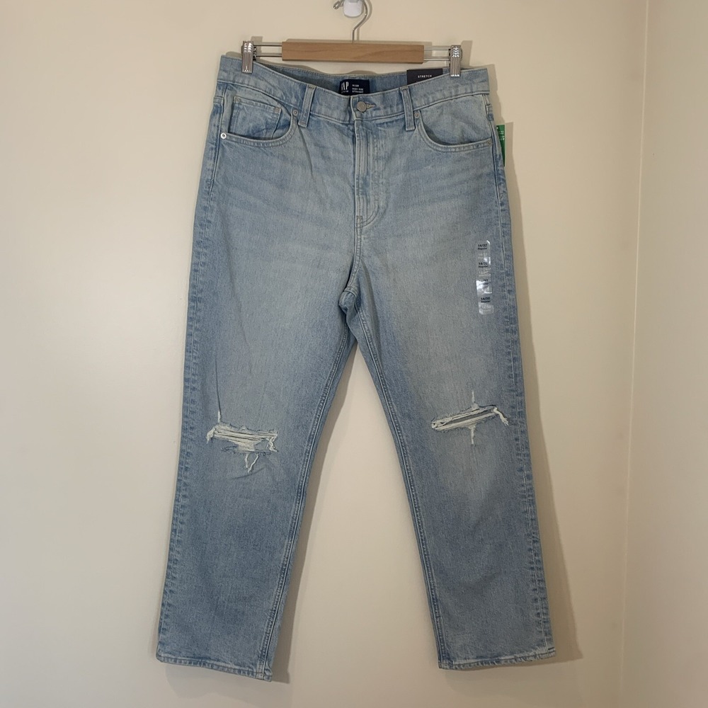 Gap Womens Jeans 14 Blue High Rise Straight Distressed Light Wash Classic Y2K